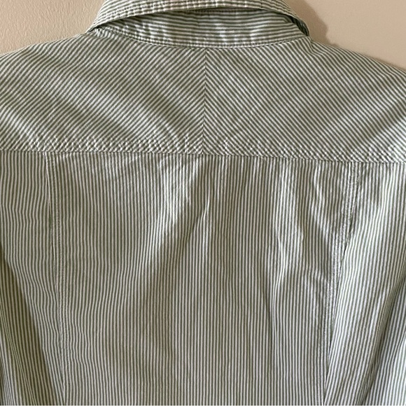 Vintage Women Size XL Sonoma Button Up Blouse Green White Stripes Pleated Lapel - Picture 8 of 9